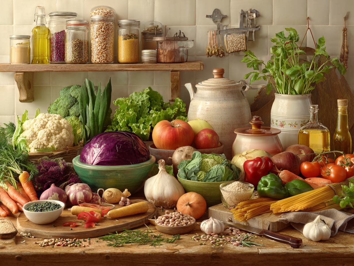 Різноманітні корисні інгредієнти для приготування їжі